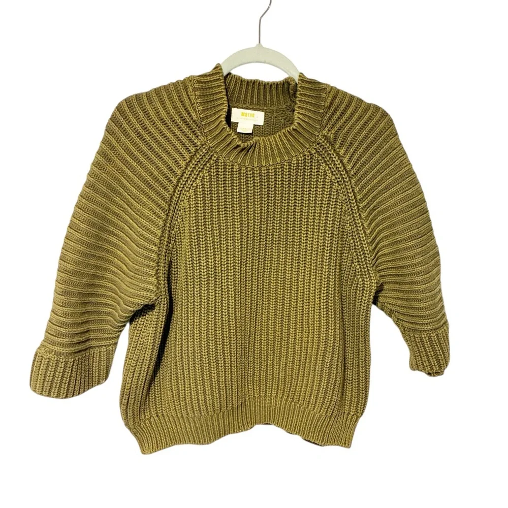 Anthropologie Maeve Mackenzie Green Chunky Knit 3/4 Sleeve Sweater Size XS - Picture 2 of 6